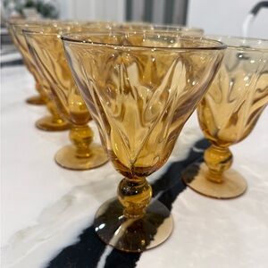 Amber Swirl Footed Cocktail Glasses | Vintage-Style Stemware | Set of 8